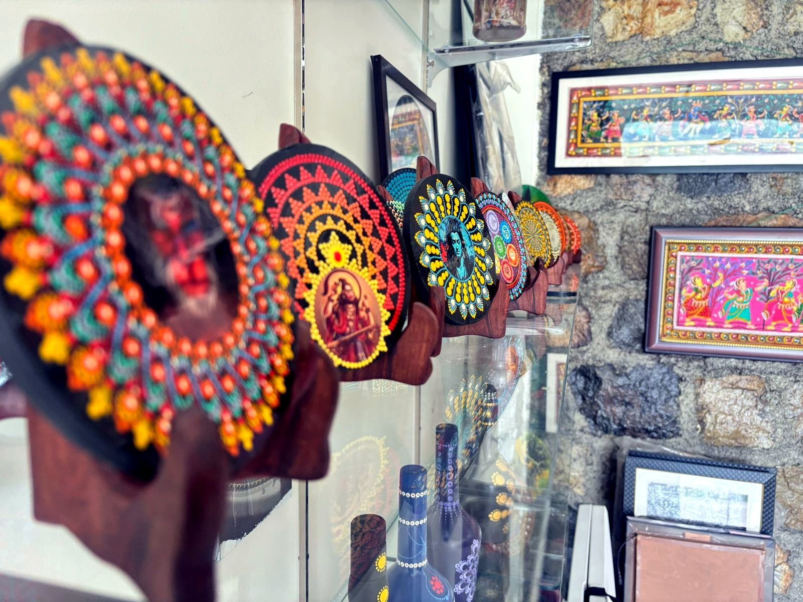 Colourful decorative mandala artworks in the gallery