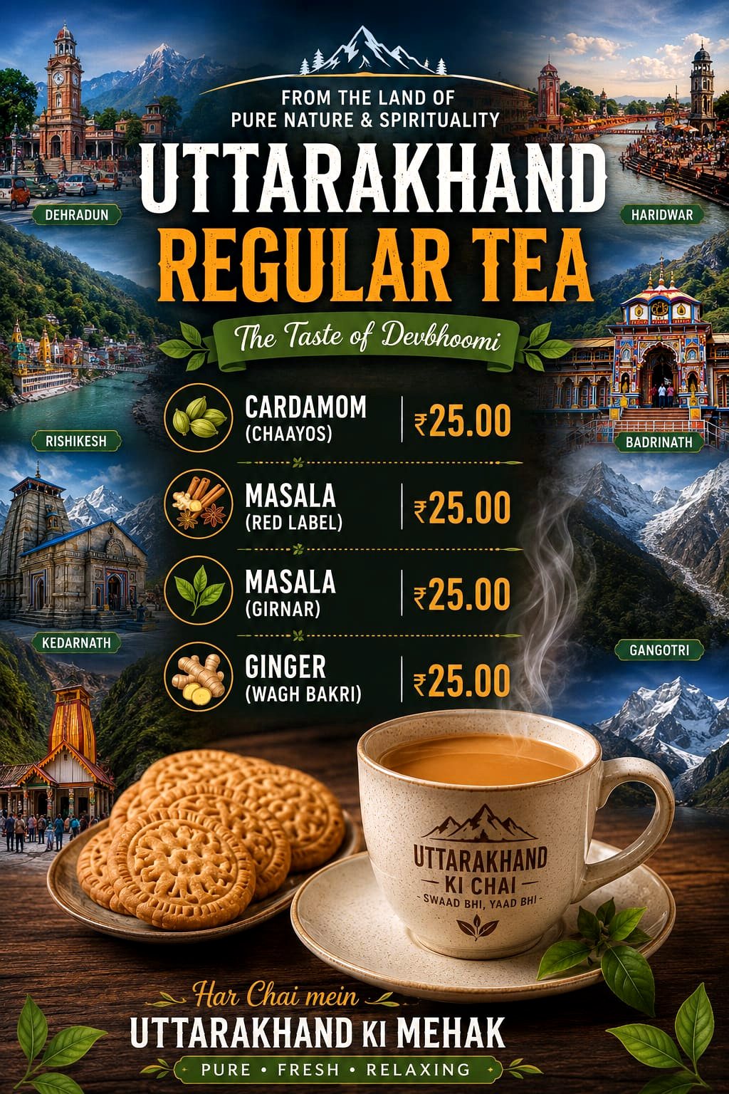 Uttarakhand regular tea menu board